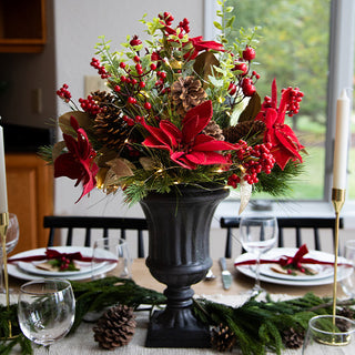 Pre-lit LED Poinsettia and Berry Christmas Urn Arrangement