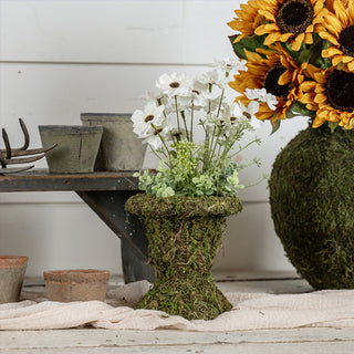 Footed Pedestal Moss Covered Urn Planter