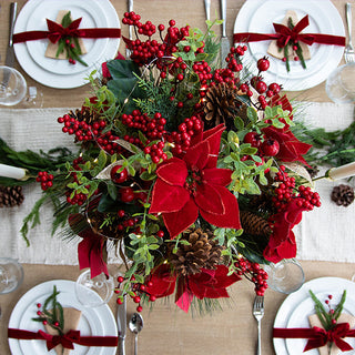 Pre-lit LED Poinsettia and Berry Christmas Urn Arrangement