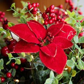 Pre-lit LED Poinsettia and Berry Christmas Urn Arrangement