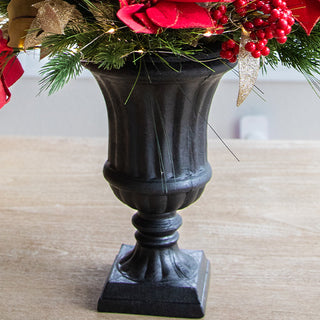 Pre-lit LED Poinsettia and Berry Christmas Urn Arrangement