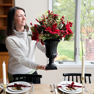 Pre-lit LED Poinsettia and Berry Christmas Urn Arrangement