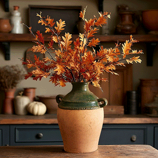 Rustic terracotta and green clay urn with two handles