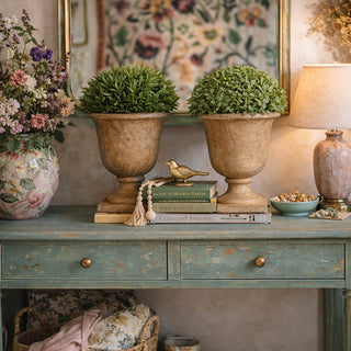 Faux Boxwood or Rosemary in Textured Iron Urn