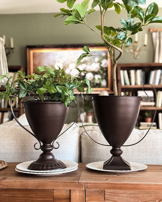 Bronze Metal Trophy Urn Planter Set of 3 with Handles