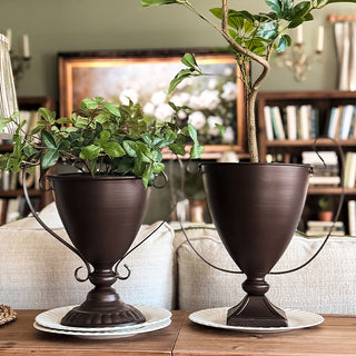 Bronze Metal Trophy Urn Planter Set of 3 with Handles