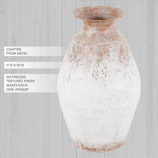 Large farmhouse style floor vase with weathered white finish and textured surface