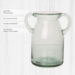 Vintage Inspired Glass Double Handle Wide Vase