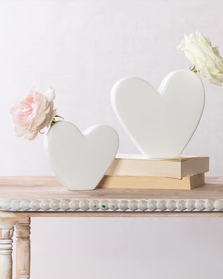 White Heart Shaped Bud Vase, Set of 2