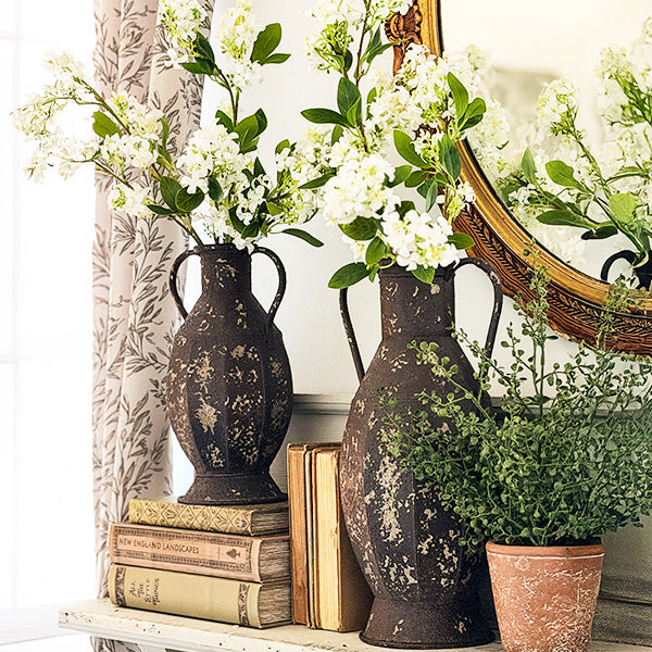 Rustic Farmhouse Chippy Patina Urn Vases, Set of 2