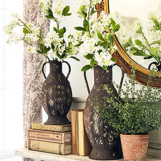 Rustic Farmhouse Chippy Patina Urn Vases, Set of 2