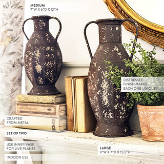 Rustic Farmhouse Chippy Patina Urn Vases, Set of 2