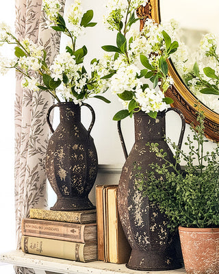 Rustic Farmhouse Chippy Patina Urn Vases, Set of 2
