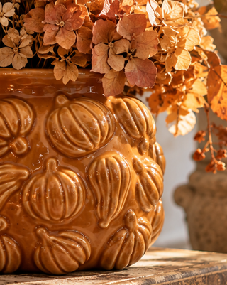 French Country Ceramic Pumpkin Vases, Set of 3