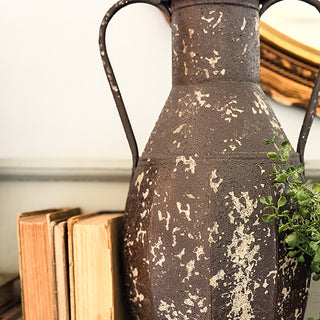 Rustic Farmhouse Chippy Patina Urn Vases, Set of 2