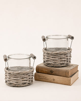 Gray Willow Basket and Glass Vase, Set of 2 Farmhouse Counter Shelf Decor