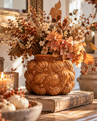 French Country Ceramic Pumpkin Vases, Set of 3