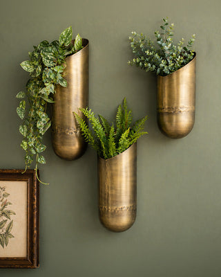 Antique Brass Wall Vases, Set of 3 - Graduated Metal Planters