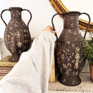 Rustic Farmhouse Chippy Patina Urn Vases, Set of 2