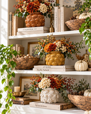 French Country Ceramic Pumpkin Vases, Set of 3