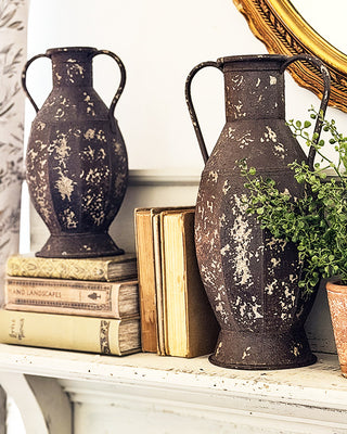 Rustic Farmhouse Chippy Patina Urn Vases, Set of 2