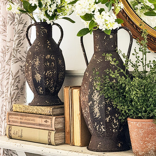 Rustic Farmhouse Chippy Patina Urn Vases, Set of 2