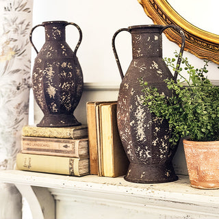 Rustic Farmhouse Chippy Patina Urn Vases, Set of 2