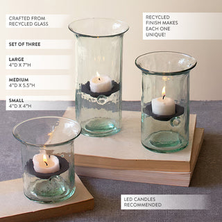 Recycled Glass Votive Candle Holders, Set of 3