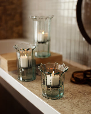 Recycled Glass Votive Candle Holders Set - Choose Smooth or Ribbed Style