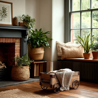 Rustic Reclaimed Wood Rolling Cart Planter