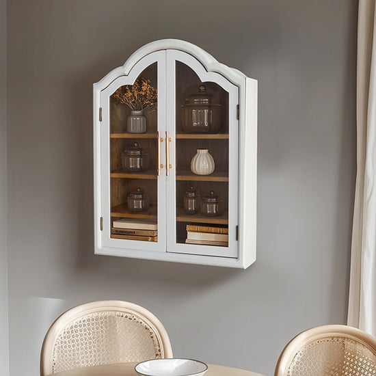 White Arched Two Door Wall Mounted Wooden Cabinet - Default Title ...