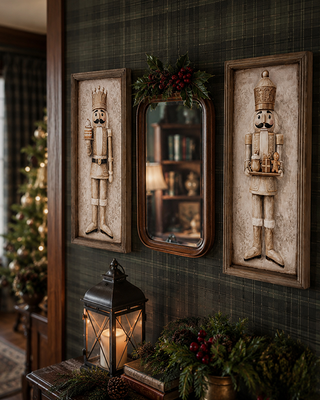Wooden Nutcracker Wall Decor, Set of 2 Fir Wood Christmas Wall Hangings