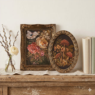 Vintage Botanical Wall Art Prints in Ornate Gold Frames, Set of Two