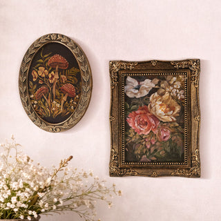 Vintage Botanical Wall Art Prints in Ornate Gold Frames, Set of Two