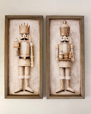 Wooden Nutcracker Wall Decor, Set of 2 Fir Wood Christmas Wall Hangings