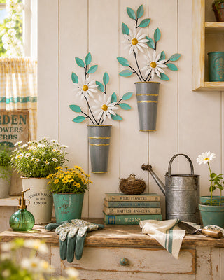 Daisy Bouquet Metal Flower Wall Vase, Set of 2