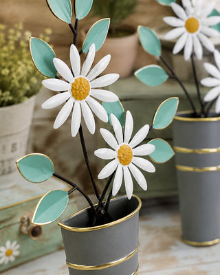 Daisy Bouquet Metal Flower Wall Vase, Set of 2