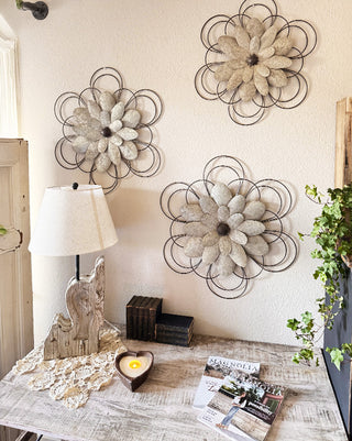 Floral Galvanized Metal Wall Art, Set of Three