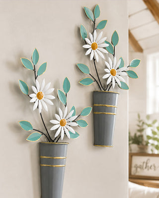 Daisy Bouquet Metal Flower Wall Vase, Set of 2