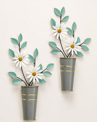 Daisy Bouquet Metal Flower Wall Vase, Set of 2
