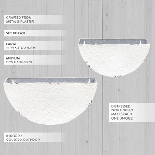 Set of two metal wall pocket planters white finish different sizes