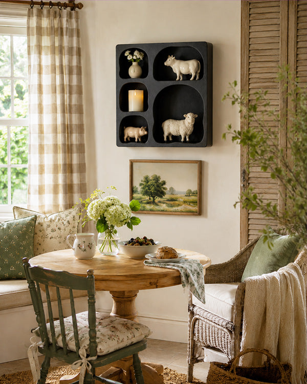 Textured Black Wall Shelf with Arched Shelving Design