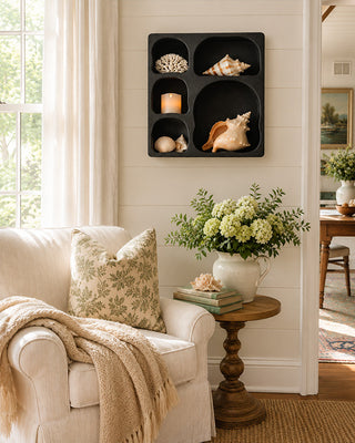Textured Black Wall Shelf with Arched Shelving Design