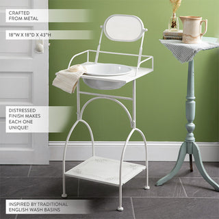 Distressed white metal washstand inspired by traditional English wash basins