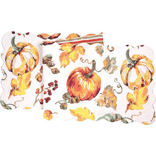 Reversible Watercolor Pumpkin Placemat Set and Table Runner | Autumn Glow