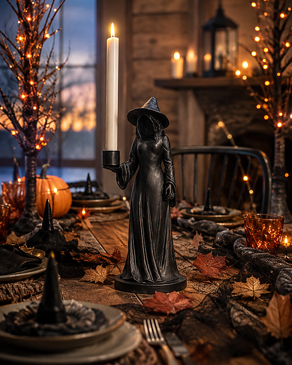 Witch Candle Holder | Spooky Halloween Tabletop Decor