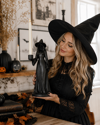 Witch Candle Holder | Spooky Halloween Tabletop Decor