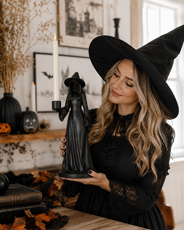 Witch Candle Holder | Spooky Halloween Tabletop Decor