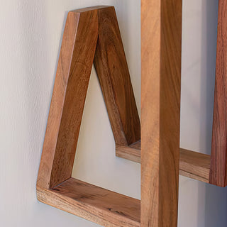 Natural wood towel rack side detail close-up