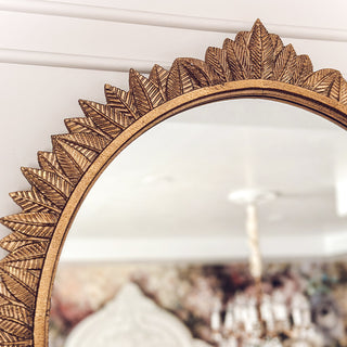 Carved Gold Leaves Arch Mirror